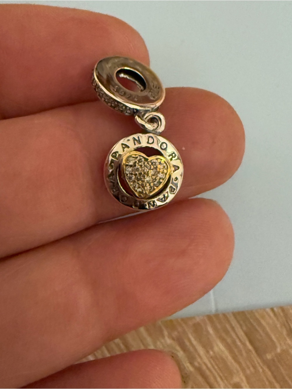 Pandora Two-Tone Heart Dangle Charm in Silver and Gold - Picture 7 of 11